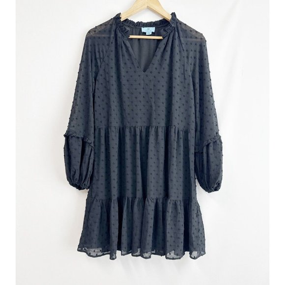 CeCe Women's Clip Dot Ruffle Long Sleeve Shift Dress Rich Black Size S - Picture 3 of 6